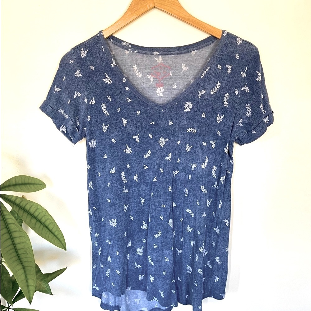 Pink Rose Blue Floral Tee